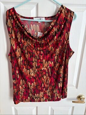 Jones Studio Red and Brown Cowl Neck Sleeveless blouse- NWT size XL